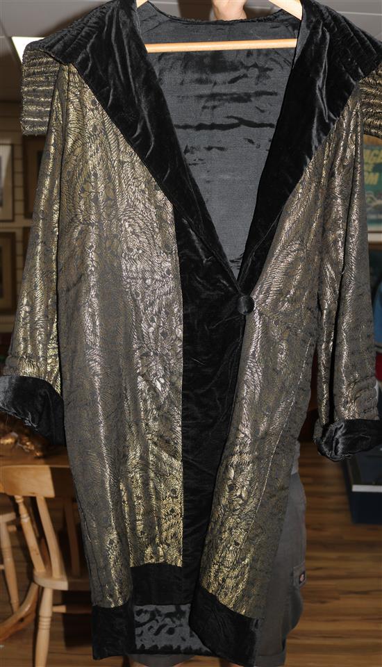 A 1930s lurex and black velvet opera coat